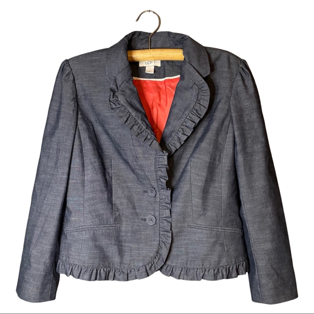 LOFT Ruffle Chambray Blazer